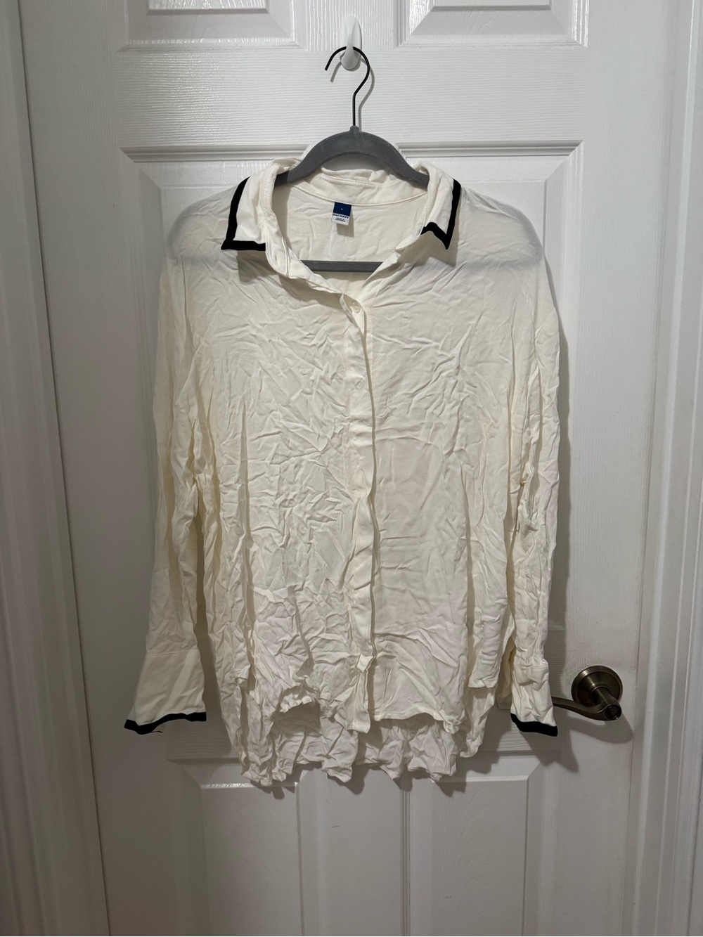 Old Navy Cream Button-Down Shirt with Black Trim